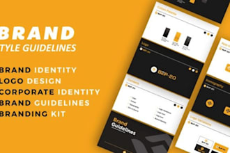 design logo, brand style guide or brand identity guidelines with branding kit