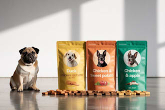do pouch packaging design,  label, box, and 3d mockup for your product