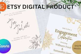 design digital products for etsy wedding invitation design canva template mockup