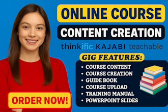create online course content creation and curriculum workbook design ppt slide