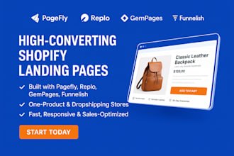 build shopify landing page design in pagefly, replo, gempages and funnelish