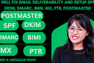fix email deliverability and setup spf, dkim, dmarc, bimi, mx, ptr, postmaster