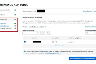 register twilio, telnyx a2p 10dlc campaign submission with business brands