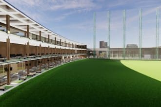 optimize driving range golf,gaming arena design,golf course field,vray rendering