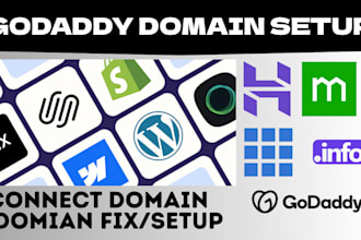 setup godaddy domain with hosting, dns, emails, wix, shopify, wordpress
