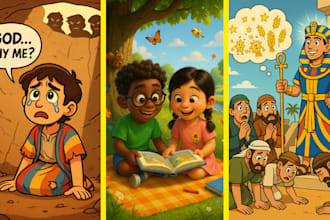 design whimsical children bible story book illustration and kid kdp book cover