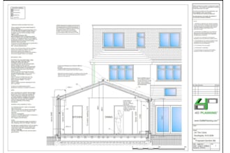 create UK building regulation detailed construction drawing with notes