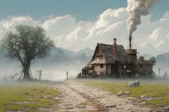 draw fantasy, post apocalyptic, background or concept art