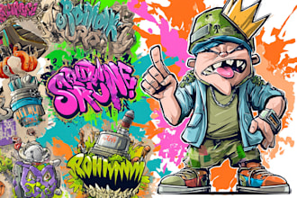 make cartoon character graffiti character mascot logo for your brand
