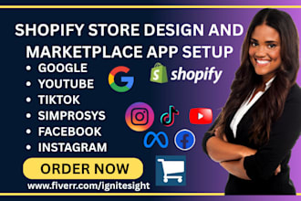 setup shopify marketplace google youtube tiktok simprosys facebook instagram