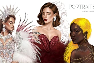 draw a detailed fashion portrait or accessory illustration