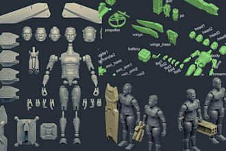 create 3d articulated action figure 3d figure 3d rendering for 3d printing