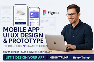 do figma mobile app UI UX design for ecommerce, health, booking app prototype