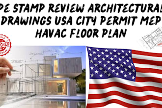 pe stamp, review architectural drawings, usa city permit, mep havac, floor plan