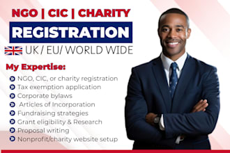 register your ngo, cic or charity in UK, eu, apply for tax exemption, win grants