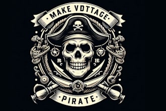 make vintage skull pirate logo t shirt design