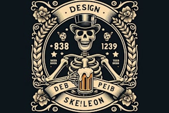 design retro skeleton pub beer logo