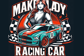 make lady t shirt racing car logo design
