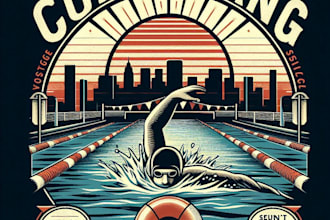 design high quality vintage swimming pool logo with t shirt design