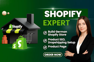 build german shopify store, product SEO, dropshipping setup, and product page