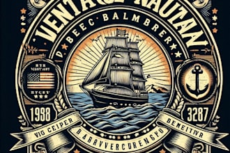 design high quality vintage nautical logo with t shirt design
