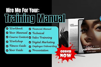 write, design pdf training course manual, course content, workshop, user guide
