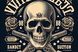 design high quality vintage skull logo with t shirt design