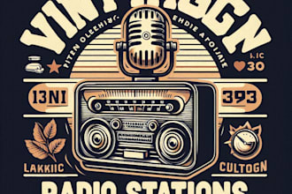 design high quality vintage radio stations logo with t shirt design