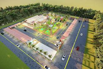 redesign theme restaurant, outdoor kitchen, solar parks, cgi landscape,forest,pv