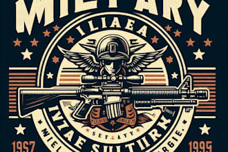 design high quality vintage military logo with t shirt design