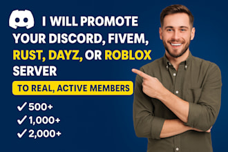 promote discord server, discord mass dm, fivem promo, rust server, dayz ,roblox