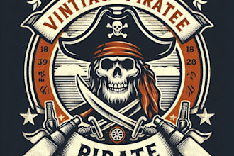 design high quality vintage pirate logo with t shirt design