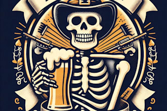 design high quality vintage retro skeleton pub beer illustration logo