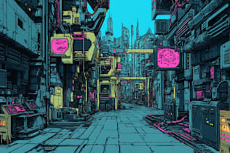 draw illustrate a cyberpunk futuristic city art fantasy art