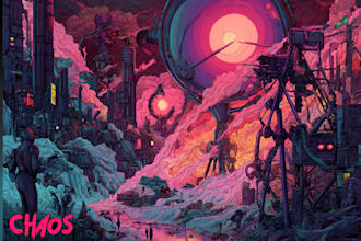 create detailed art of sci fi cyberpunk psychedelic artwork