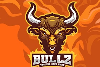 custom bull logo design powerful, bold unstoppable