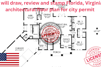 draw review and stamp florida virginia architectural floor plan for city permit