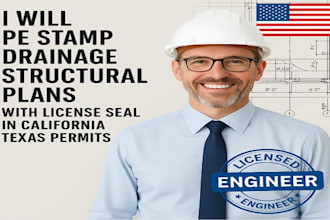 pe stamp drainage structural plans with license seal in california texas permits
