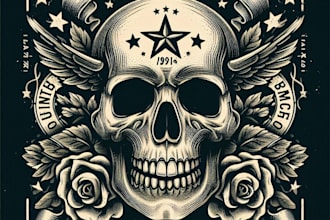 design high quality vintage skull logo with t shirt design