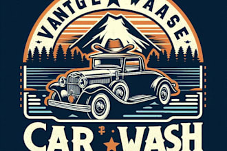 design high quality vintage car wash logo with t shirt design