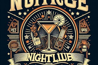 design high quality vintage nightclub logo with t shirt design