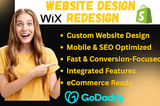 design, redesign, godaddy website, wix website, shopify website, store seo