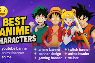 design anime youtube, twitch, discord, twitter, vtuber banners gaming headers
