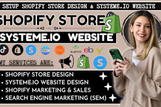do shopify store design, systeme io website, boost shopify sales and promotion