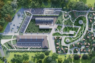 design 3d airport landscape, commercial space visualization,cgi garden, sketchup