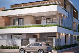 redesign officetel apartment,building exterior,penthouse render,cgi ample garage