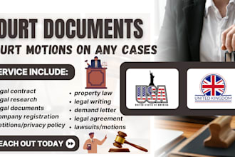 draft or review US and UK legal documents, petitions court motions on any cases