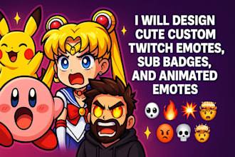 design cute custom twitch emotes, sub badges, and animated emotes for streamers