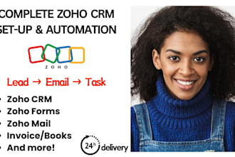 set up zoho CRM, automate workflows, zoho forms mail and invoicing, zoho one