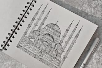 draw handmade architectural sketches or illustrations